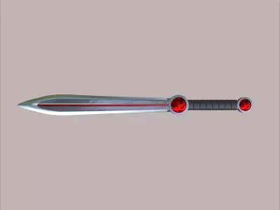 Stylized Fantasy Sword with Red Crystal Orbs 3D model
