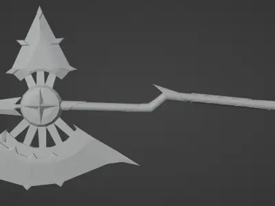 stylized golden fantasy axe Free low-poly 3D model