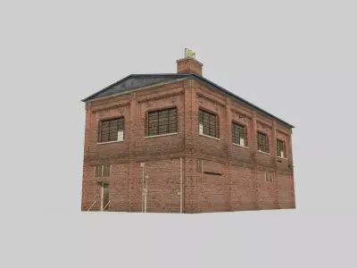 Modern architecture red brick warehouse 3D model
