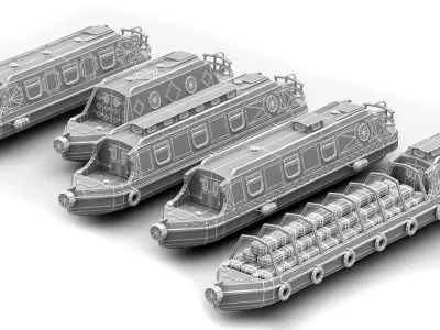Narrowboats collection canal boat Low-poly 3D model