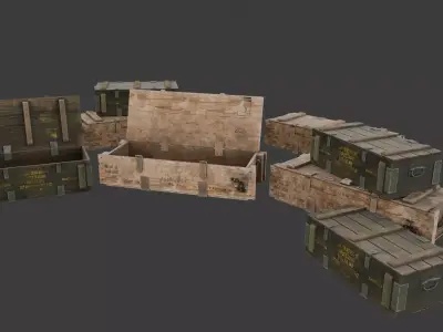 Military wooden crates package Low-poly 3D model