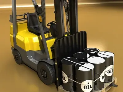 Lift Truck Pallet Cartons and Metal Drums 3D model