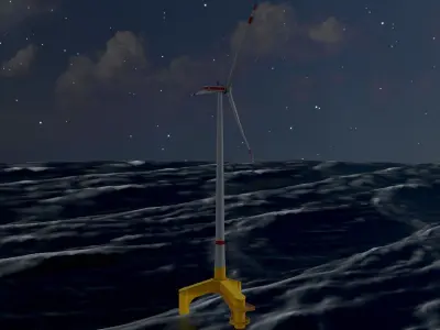 Wind turbine with Tripile Offshore Foundation E1 H-160 RD-138 Low-poly 3D model