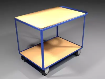 Trolley 1 cart with wooden shelf 3D model