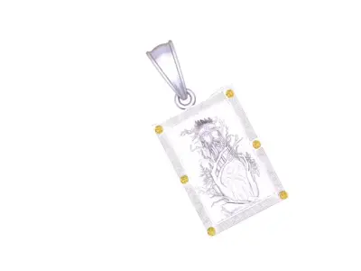 Vintage Engraved Lady Portrait Pendant with Red  3D print model