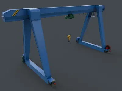 PBR Single Girder Gantry Crane V1 - BLUE LIGHT Low-poly 3D model