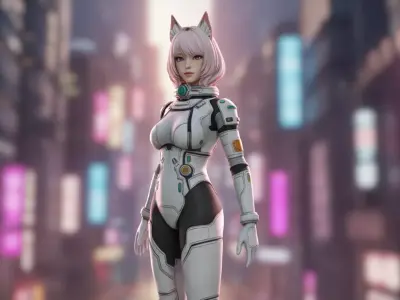 Sci-Fi Anime Catgirl Character 3D Model PBR Textured Low-poly 3D model