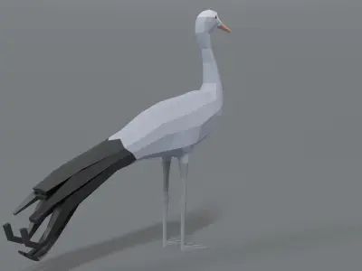 Low Poly Cartoon Blue Crane Low-poly 3D model