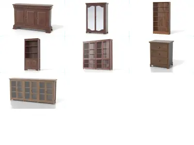 Antique Cabinets and Drawers - Wooden Furniture Set 3D Model Pack
