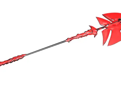 Stylized Red Fantasy Battle Axe Halberd Game Ready 3D Weapon Low-poly 3D model