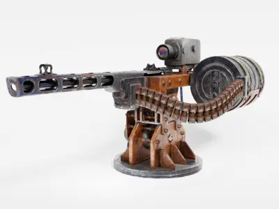 Automatic machinegun turret post-apocalypse da1 Low-poly 3D model