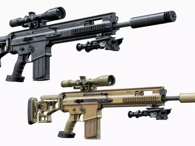 Modular tactical sniper MK 17 FN SCAR-H Low-poly 3D model