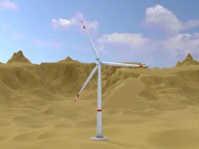 Wind turbine V1 H-120 RD 160m animation and Foundation Low-poly 3D model