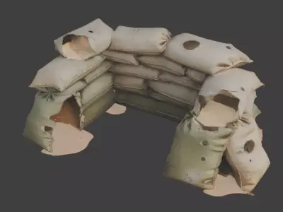 Battle Damaged Military Sandbag Wall 3D Model Low-poly 3D model