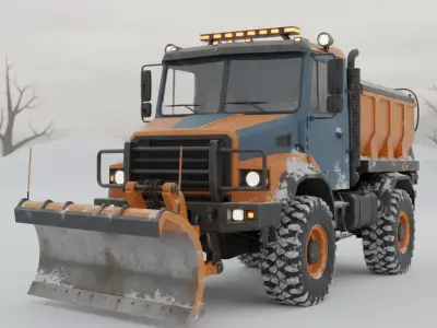 Winter Snow Plow Truck Vehicle 3D Model Low-poly 3D model