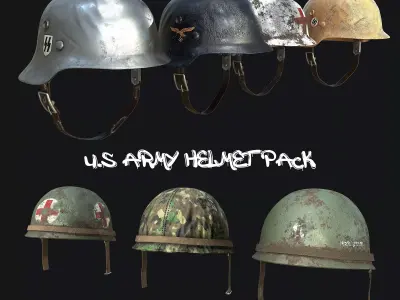 WW2 US and German Army Helmet PBR 3D Model Pack