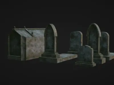 Low-poly PBR Gravestone set 6 items Low-poly 3D model