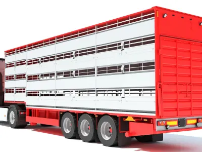 Truck with Animal Transporter Trailer 3D model purchase