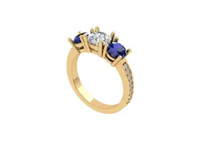 Solitair 3 Stone Ring 3D print model 3