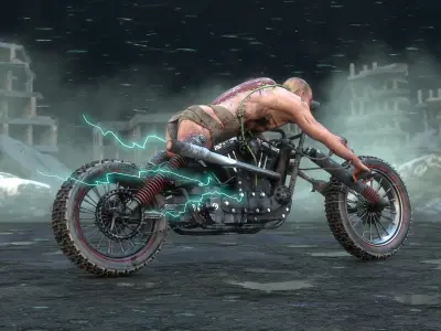 DieselPunk Rider Biker chopper Low-poly 3D model