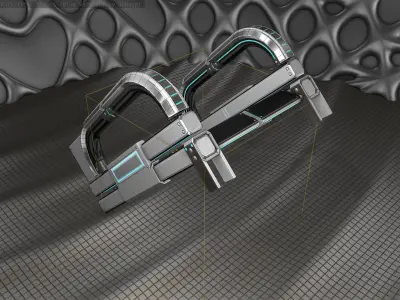 Sci-Fi Stairs - 2- Silver Blue Neon Light Version Low-poly 3D model