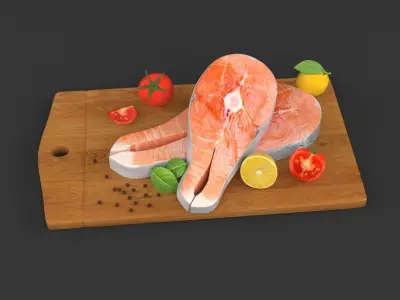 Salmon Steak with Vegetables 3D model purchase