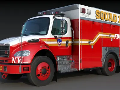 Fire Truck FDNY Squad Freightliner M2 106 Low-poly 3D model