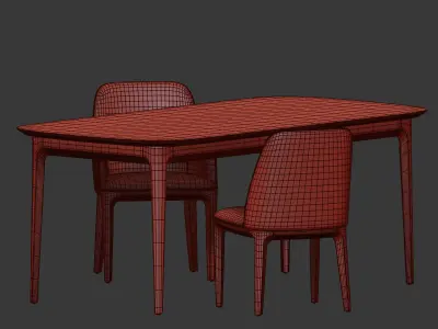 Dining Set table with four chairs and marble top 3D model