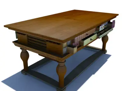 Antique Table with many drawers 3D model