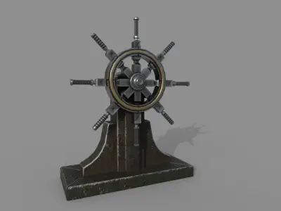 Steering wheel for a sea ship and a bell Wheel 3D model Low-poly 3D model V2