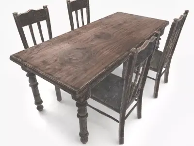 Antique Dining Table Set Low-poly 3D model