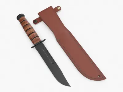 USMC Ka-Bar with Leather Sheat 3D model