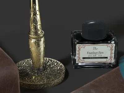 Antique Pen and Ink with Diary Low-poly 3D model