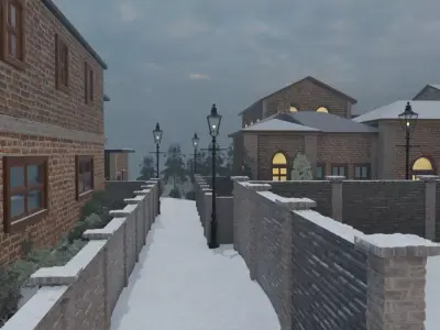 Snowy Mountain Village 3D model 6