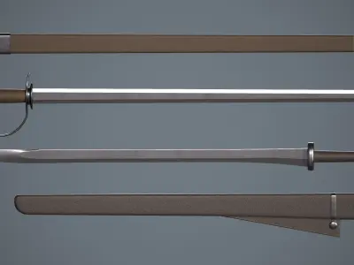 One-handed sword with scabbard Low-poly 3D model purchase