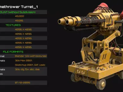 Flamethrower Turret-1-Yellow 3D model