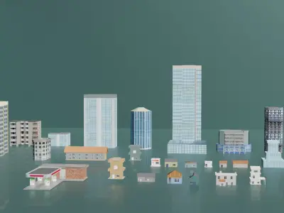 City buildings and houses pack Low-poly 3D model