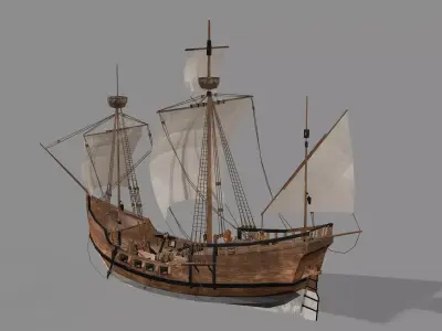 Sailboat Galleon Game Ready Caravel War Artemis Ship 3D Model Low-poly 3D model