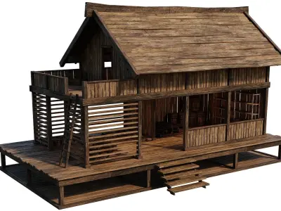 Old Wooden Shed Building House 4K Textures GameReady 80 Low-poly 3D model