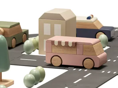 Coco Village Wooden Cars and Puzzle Roads Toy 3D model