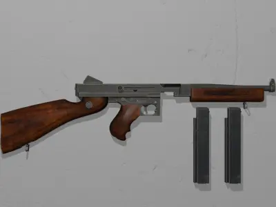 Low Poly Thompson SMG Game Ready 45 ACP Tommy Gun Low-poly 3D model