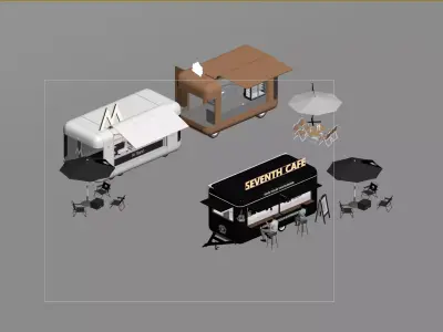 Mobile Food Kiosk Pop-Up Cafe Trailer Set 3D model