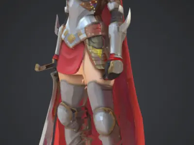 Yellow haired warrior woman Low-poly 3D model