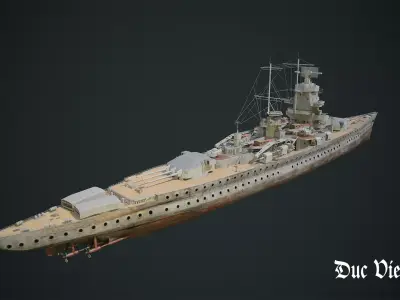 Admiral Scheer-German WW2 Heavy Cruiser Low-poly 3D model