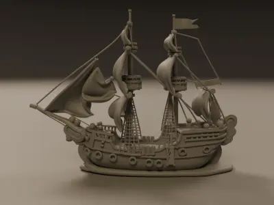 wooden ship 3D print model from CGTrader