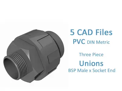 PVC Three Piece Unions - BSP Male x Socket End -  Free 3D model