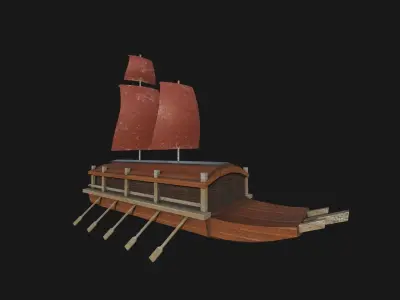 Korean Turtle Ship - Medieval Warship 05 Low-poly 3D model