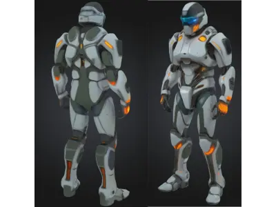 Futuristic White Orange Mech Low-poly 3D model