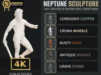 Neptune Sculpture Low-poly 3D model