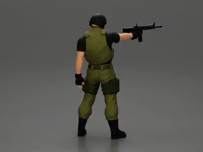 Military man with tactical mastery wearing mask and holding gun 3D print model
